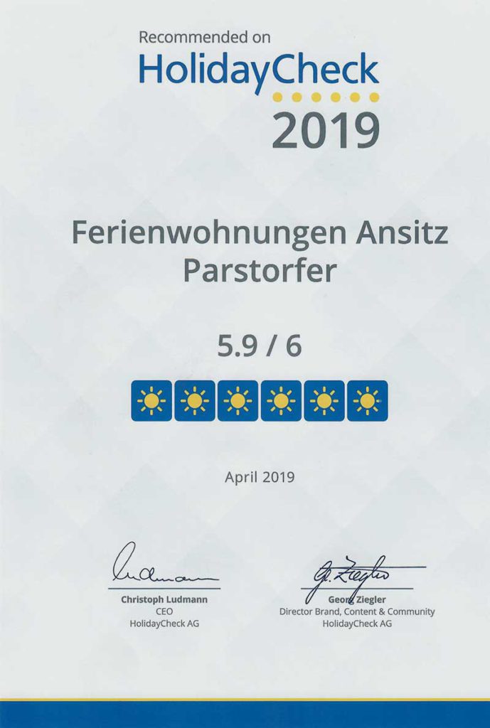 Urkunde HolidayCheck 2019